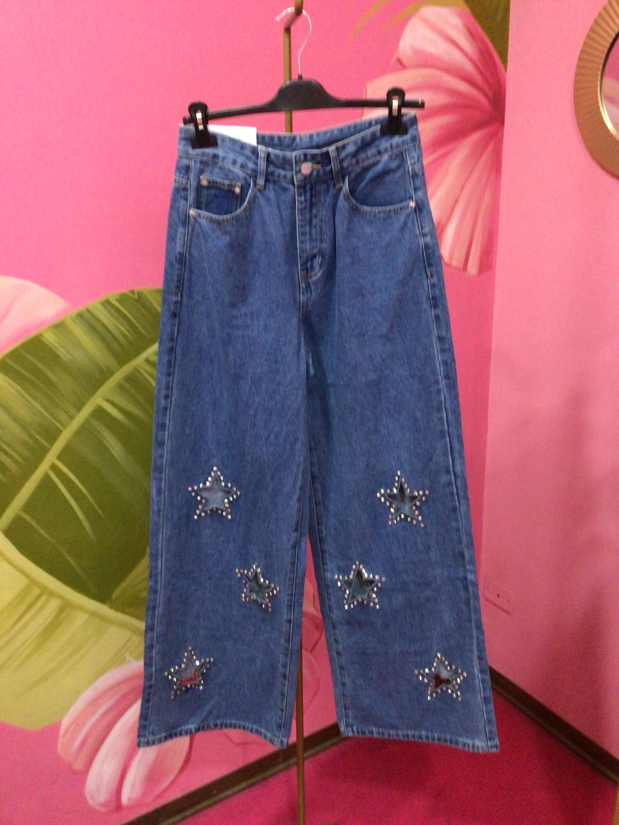Jeans wide leg star-shape cut