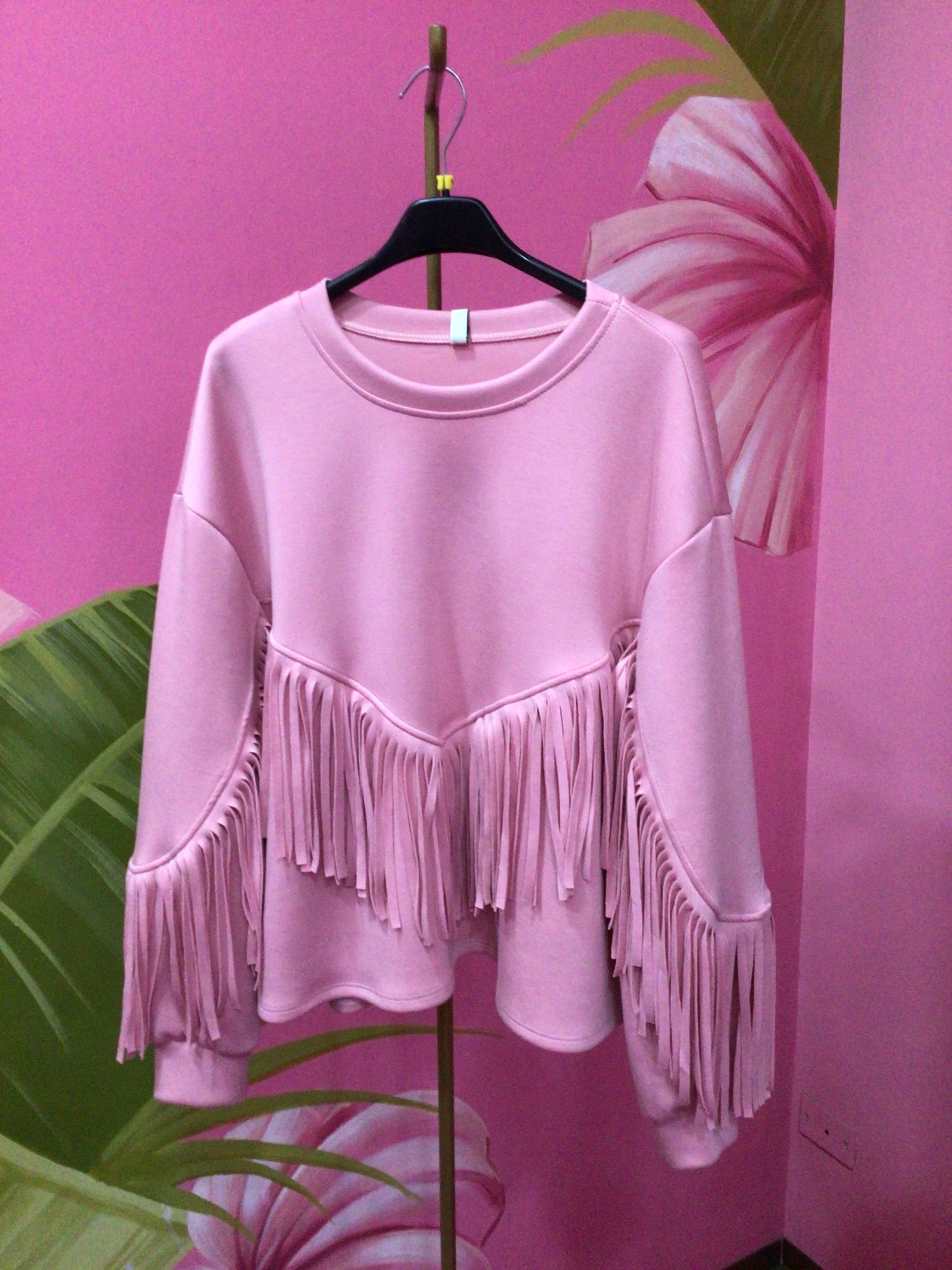 Felpa rosa con frange