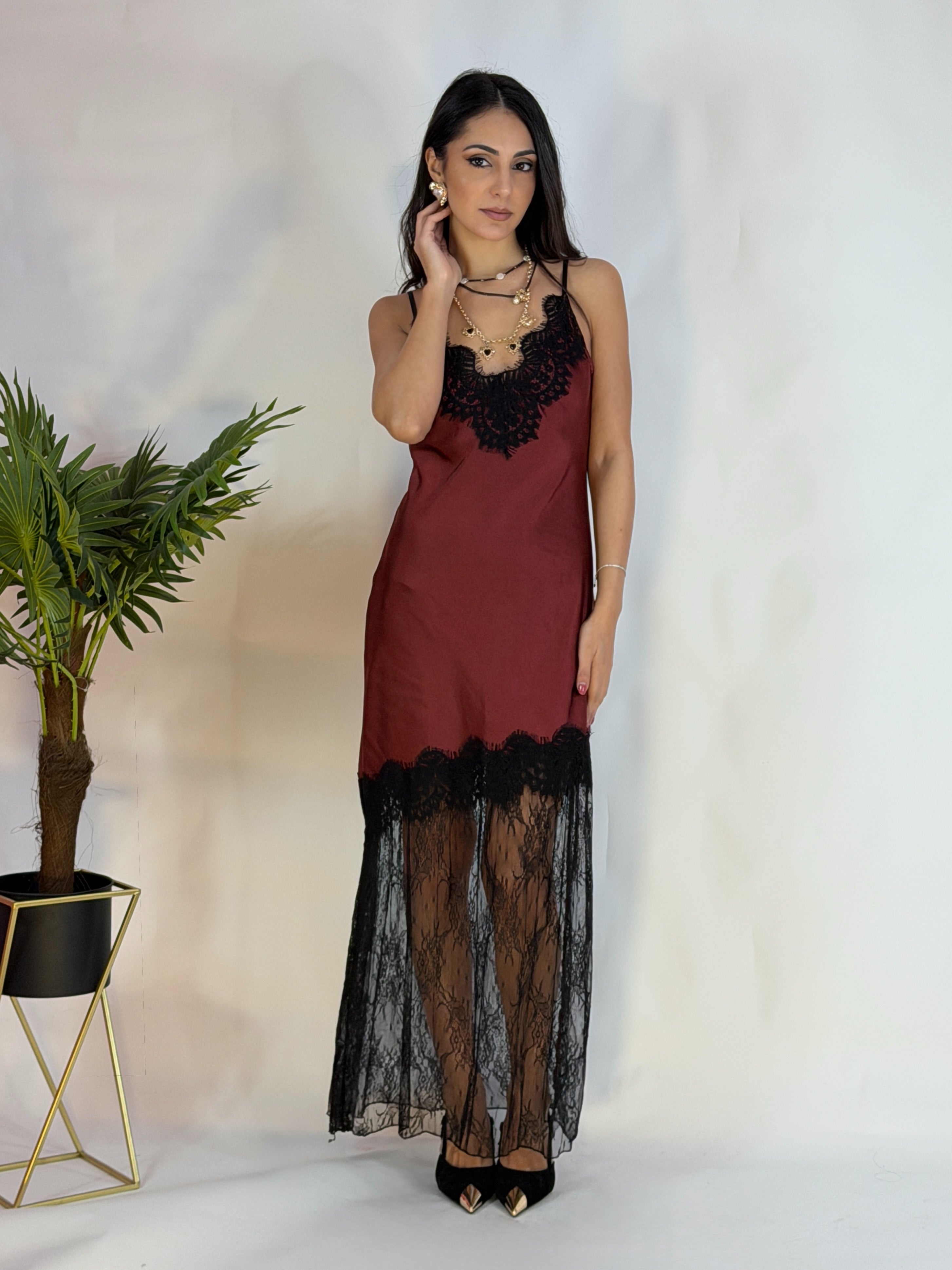 Abito satin burgundy