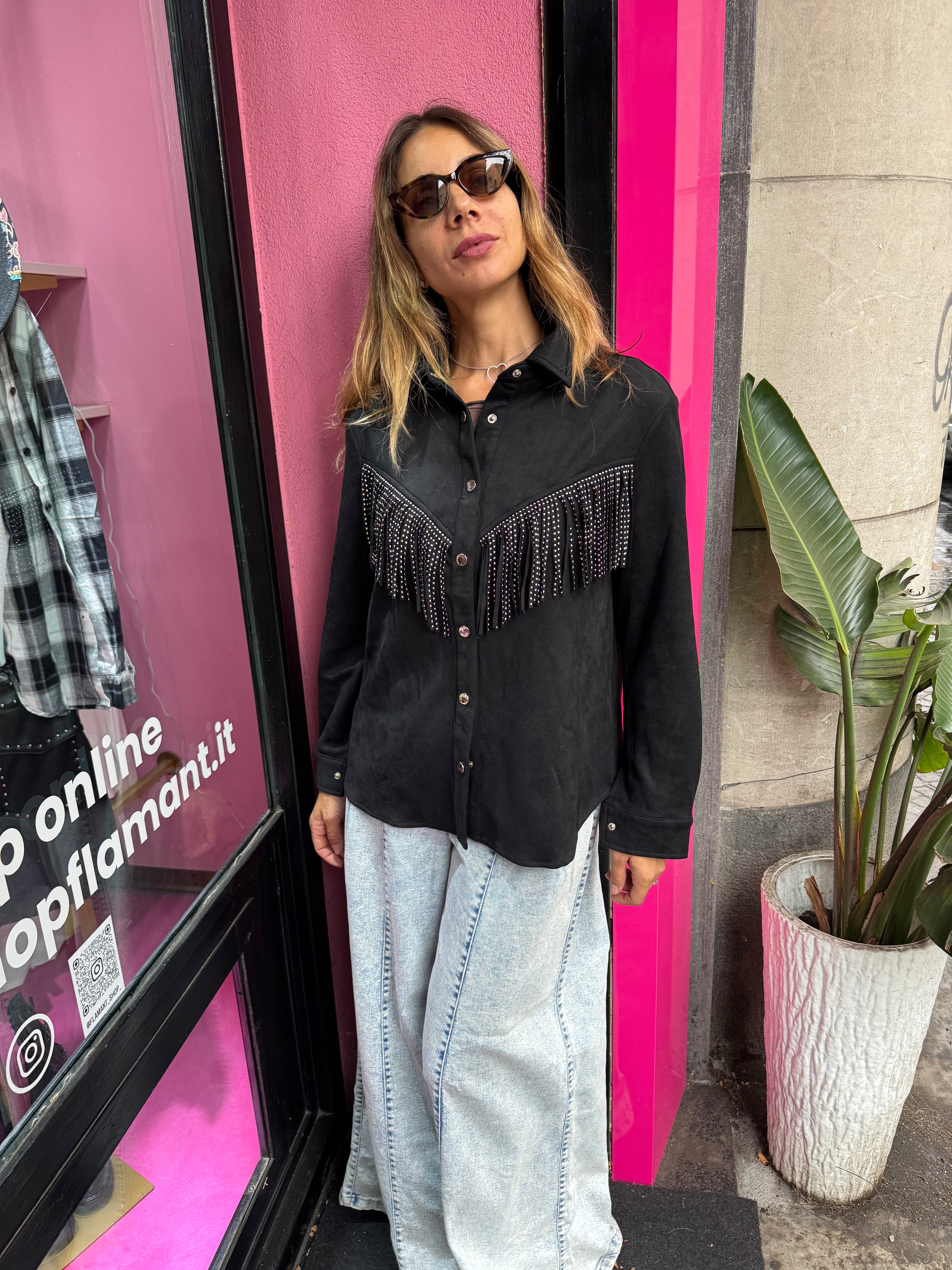 Giacca scamosciata con strass